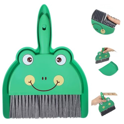 Tyqour Green Small Dustpan and Brush Set Cute Mini Hand Broom and Dustpan Set Portable Durable Desktop Cleaning Supplies for Tabletop Debris Keyboards
