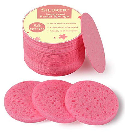 50-Count Compressed Facial Sponges for Daily Cleansing and Gentle Exfoliating, 100% Natural Cellulose Spa Sponge Perfect for Removing Dead Skin, Dirt and Makeup - color: Pink