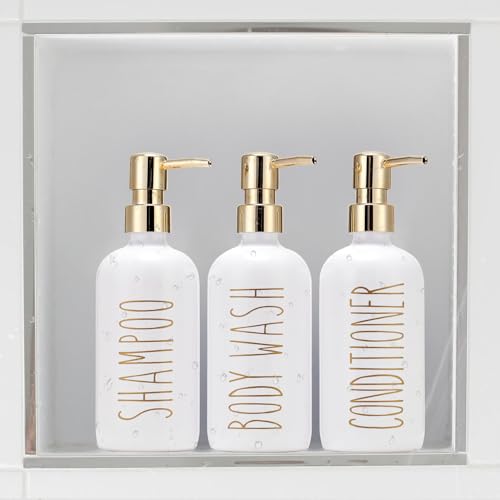 HOMCDALY Shampoo and Conditioner Dispenser Set of 3, 21oz Shower Soap Bottles with Pump, Refillable Shampoo Conditioner Body Wash Dispenser, Bathroom Shower Shampoo Bottles, Shampoo Container(P-Gold) - color: Gold-21oz