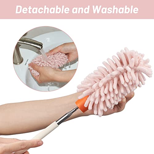 Pink Retractable Microfiber Duster for Cleaning Extendable Feather Duster Household Cleaning Tool for Cleaning Car, Office, Window, Furniture