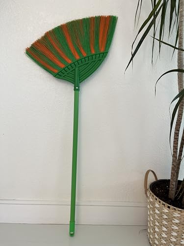 1 Pack Soft Sweeping Brooms /38” House Brooms for Sweeping Indoor& Outdoor Broom Cleaning/Asian Thailand Plastic Broom/Choi Nhua Thai LAN/Choi Nhua Quet Nha (1 pcs) (Green Orange) - color: Green Orange
