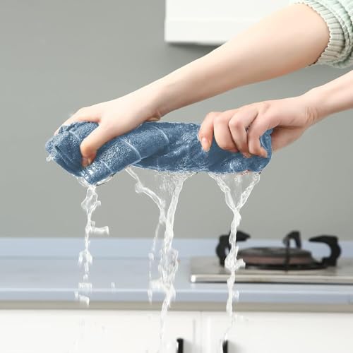 Microfiber Kitchen Towels and Cleaning Cloths, 4 Pack - Ultra Soft, Super Absorbent, Lint-Free - Lattice Pattern Dish Towels, 12x12 Inches（Blue） - color: Blue
