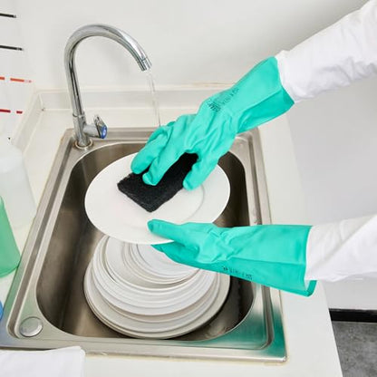 Restaurantware Green Cleaning Gloves 10 Pairs 15 Mil Thick Extra Large Heavy-Duty Nitrile Gloves With Long Cuff No-Latex Flock Lining For Use In Hospitals, Commercial Kitchens and Households - color: Green, size: 10/Extra large