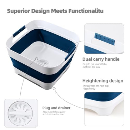 Collapsible Wash Basin for Baby Bottles - 2.4 Gallons Portable Wash Bin for RV Camping Sink, Space-Saving Dish Tub.Laundry & Utility Room Sinks (Navy blue) - color: Navy Blue