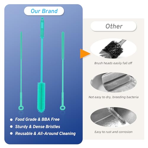 Silicone Water Bottle Brush and Straw Cleaner Set,Long Bottle Brush,Straw Cleaning Brush Silicone,Long Handle Scrub Cleaning Brush for Narrow Neck Bottle,Wine Bottle,Thermos,Sports Bottles (Green) - color: Green