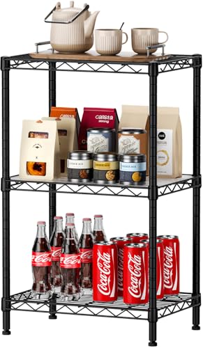 SINGAYE 3 Small Shelves Storage Shelf Wire Shelving Unit Metal Shelf Adjustable Organizers Storage Shelving with Wheels for Bathroom Laundry Room Kitchen Pantry11.6”D x 17.6”W x 30”H Black - color: Black, size: 3 Tier 11.6"Dx17.6"Wx30"H
