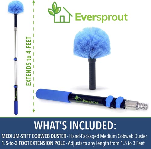 EVERSPROUT 1.5-to-3 Foot Cobweb Duster and Extension-Pole Combo & Lightweight 3-Stage Aluminum Pole | Hand-Packaged Indoor/Outdoor Use Brush Attachment - style: Cobweb Duster 3' Extension Pole