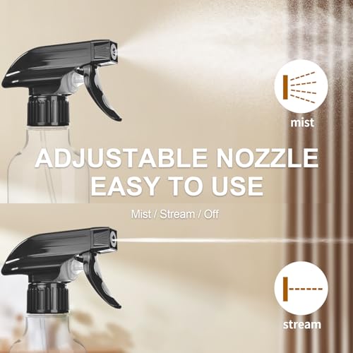 6 Pack Spray Bottle Nozzle Replacement, Universal Spray Tops, Mist & Stream Sprayer for 16oz 24oz 32oz Bottles, Mister Head Part w/ 10.2 Inch Tube for Cleaning Solutions, Plants, Hair, Essential Oils