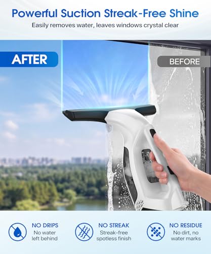 Window Vacuum Squeegee Cordless, 3-in-1 Electric Window Cleaner Tool with Spray & Microfiber Pad, Streak-Free 2200Pa Suction for Glass, Shower Doors, Mirrors, Tiles and Car Windows