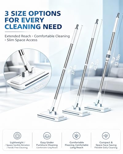 Hands Free Multi Purpose Flat Mop Using Any Cloth Floor Cleaning One Click System Convenient Changing Mini Easy Tap Snap Grip Disposable Lazy Clips Towel Fiber Lock Home Use Portable(37.40in) - color: 37.40in