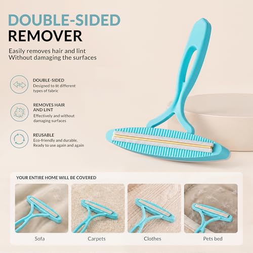 3 Pack Set Pet Hair Removal Tool – Reusable Carpet Rake Set with Long Handle, Dual-Sided Scraper & Detail Tool for Carpet, Furniture, Car & Embedded Dog & Cat Hair - color: Blue