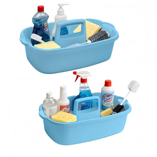 Large Cleaning Caddy Portable Shower Basket Supply Organizer with Handle,Plastic Bucket Tool Storage,for Bathroom,Bedroom,Kitchen,Under Sink Storage (blue) - color: blue