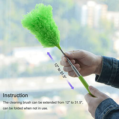 MECCANIXITY Microfiber Cleaning Duster, 12 to 31.5 Inch Washable Extendable Brush Flexible Feather Duster for Window Furniture, Green - color: Green