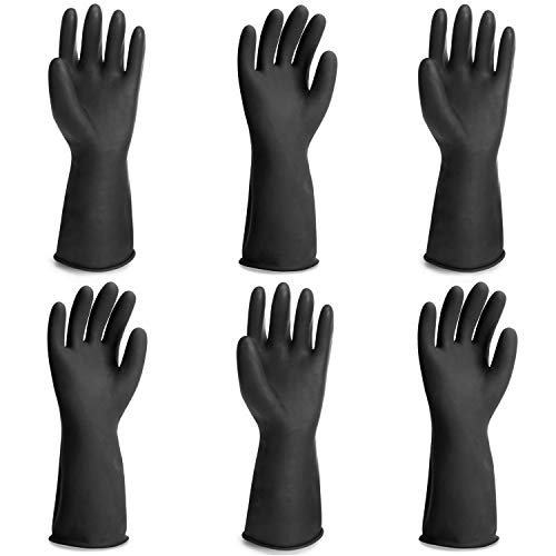 Chemical Resistant Rubber Industrial Safety Work Protective Long Gloves, Black Heavy Duty Gloves Resist Strong Acid, Alkali and Oil for Cleaning, Washing, 14 Inch, 3 Pairs Large - color: Reversible, Black+black, size: L-3Pairs