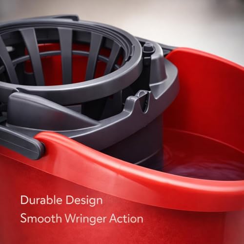 Mop Bucket with Wringer 2.5 Gallon, Compact Cleaning Bucket with Built-in Wringer, Easy Carry Handle for Floor Cleaning Home Kitchen Bathroom Use, Red