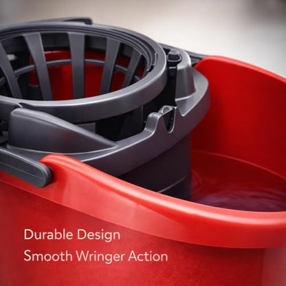 Mop Bucket with Wringer 2.5 Gallon, Compact Cleaning Bucket with Built-in Wringer, Easy Carry Handle for Floor Cleaning Home Kitchen Bathroom Use, Red