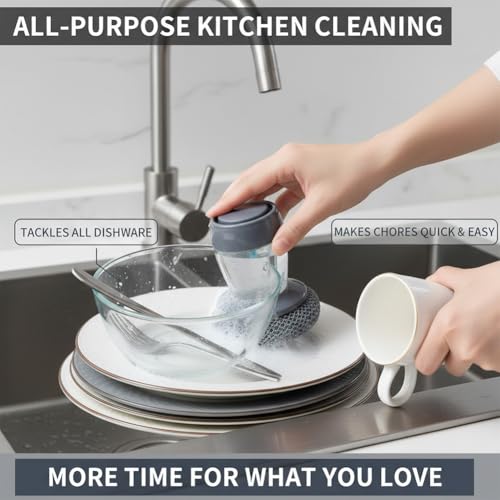 Comfort Grip Soap Dispensing Kitchen Scrub, Soap Dispensing Dish Brush for Cleaning Dishes, Pots, Pans & Sinks, Replaceable Cleaning Brush with Built-in Liquid Dispenser (1Pcs) - color: 1pcs