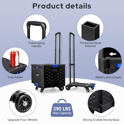 KEDSUM 2 in 1 Rolling Cart with Durable Removable Crate, 290 LBS/70L Capacity Collapsible Rolling Crate with Lid for School, Craft, Office & Garden, on 4 Rotate Wheels - style: Teacher Cart