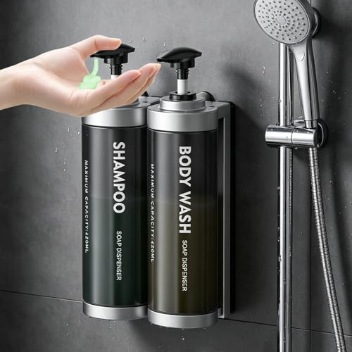 Shampoo and Conditioner Dispenser Wall Mounted, No Drill Shower Soap Dispenser with Large Pump & Key Lock, Refillable ABS Plastic Bathroom Organizer for Hotel, Gym, RV(2 Pack, Silver) - color: Silver, size: 2