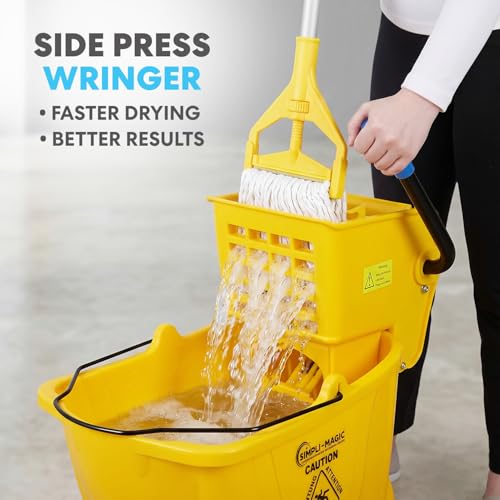 Simpli-Magic Commercial Mop Bucket with Side Press Wringer, 36 Quart, 50,000 Cycles Wringer, Industrial Mop Bucket with Wheels, Yellow, 79538A - size: One Pack - Mop Bucket