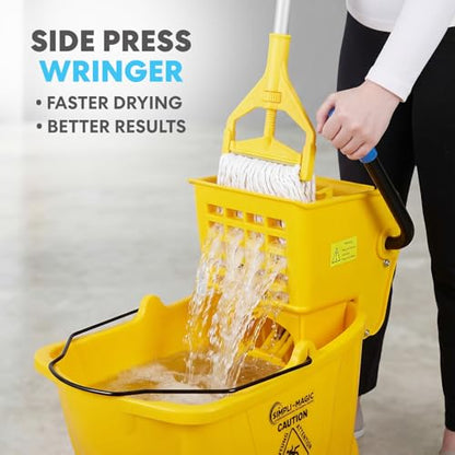 Simpli-Magic Commercial Mop Bucket with Side Press Wringer, 36 Quart, 50,000 Cycles Wringer, Industrial Mop Bucket with Wheels, Yellow, 79538A - size: One Pack - Mop Bucket