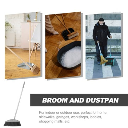 CALLARON Heavy Duty Broom with Long Handle and Stiff Bristles Nordic Gray Floor Cleaning Broom for Home Patio Garage Indoor Outdoor Use