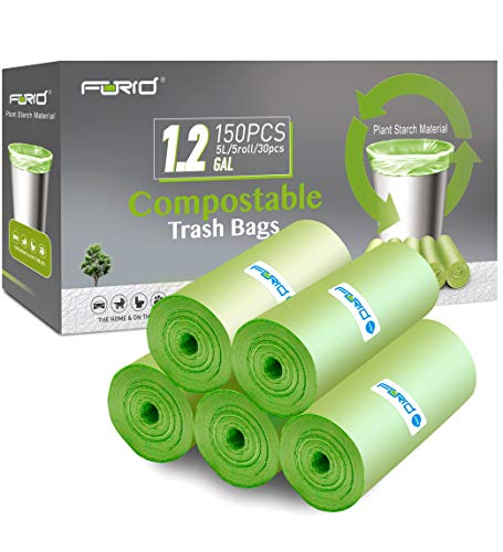 Compostable Trash Bags - FORID 1.2 Gallon Small Garbage Bags 150 Count Mini Strong Trash Can Liners 5 Liter Unscented Wastebasket Bags for Kitchen Bathroom Office Home Garbage Can (5 Rolls/Green) - style: 1.2 Gal (150 Count)