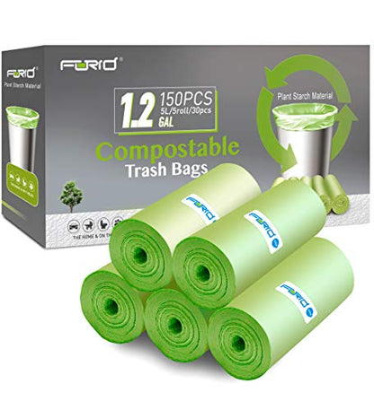 Compostable Trash Bags - FORID 1.2 Gallon Small Garbage Bags 150 Count Mini Strong Trash Can Liners 5 Liter Unscented Wastebasket Bags for Kitchen Bathroom Office Home Garbage Can (5 Rolls/Green) - style: 1.2 Gal (150 Count)