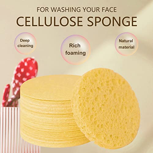 50-Count Facial Sponges Compressed Natural Cellulose Sponge Round Shape Face Sponge for Face Cleansing Exfoliating and Makeup Removal, Yellow - color: 50- Pack Yellow