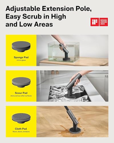 HOTO 3 Pcs Replacement Pads for Cordless Spin Scrubber, Suitable for HOTO Electric Scrubber with Long Handle Only, Power Cleaning Brushes for Bathroom Floor Tile