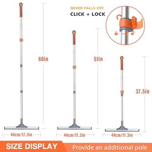 Eazer Floor Squeegee Broom: Heavy Duty Scrubber with Extendable 60'' Aluminum Pole and Rubber Blade for Kitchen, Swimming Pool, Concrete Floors,Shower,Tiles,Garages,Windows,Glass,Pet Hair Removal