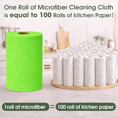 Microfiber Cleaning Cloth Roll - 100 Pack Tear Away Microfiber Paper Towels, Reusable, Washable, Scratch-Free, Kitchen Towels for Car, Home, Kitchen, Glass, Dishes (Neon Green) - color: Neon Green