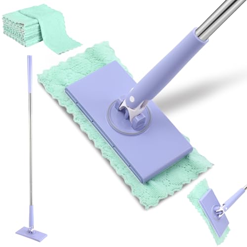 11 Pcs Lengthened Press Lock Mini Mop, Convenient Cloth Changing Mini, Retractable Gap Dust Cleaner Flat with Locking Head Sweeping Cloths, 37 Inch 360° Swivel Head (1 Mop+10 Cloth)