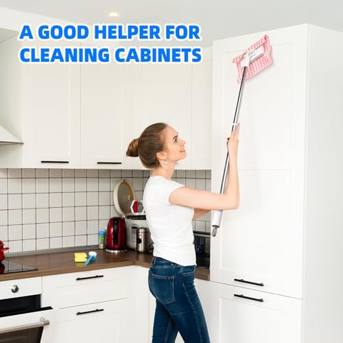 Snap Grip Mini Mop, Zero-Touch Gap Dust Cleaner with 39' Lazy Mop Stick & Locking Head, Dust Mop for House Wall Bathroom Toilet Corners Multi Surface Cleaning with 5 Cloths