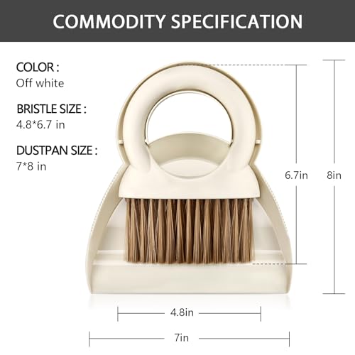 Mini Broom and Dustpan Set,Small Broom and Dustpan Set for Kitchen Countertops, Desks, Keyboard, Camping, Hand Brooms for Car Seats, Pet Litter-White