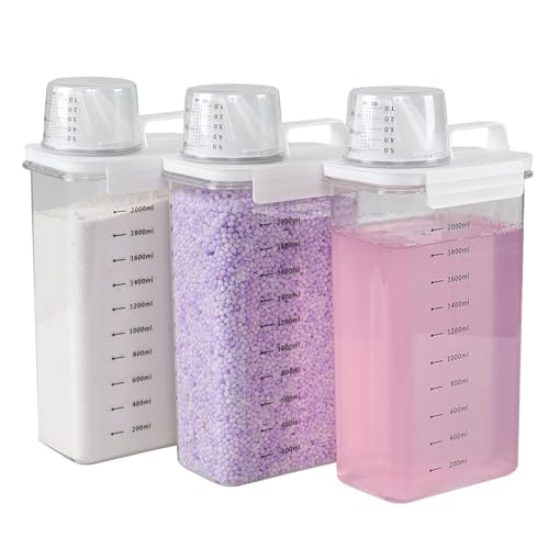 3-Pack 78 OZ Plastic Liquid Laundry Detergent Dispenser, Clear Laundry Detergent Dispenser for Powder, Beads, Fabric Softener, Bleach