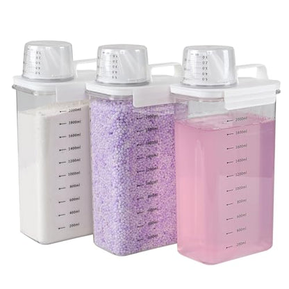 3-Pack 78 OZ Plastic Liquid Laundry Detergent Dispenser, Clear Laundry Detergent Dispenser for Powder, Beads, Fabric Softener, Bleach
