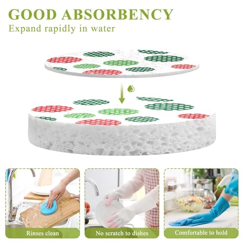 Polka Dots in Red Green Dish Scrub Sponges Kitchen Non Scratch Reusable Compressed Cellulose Sponge Hanging for Household Cleaning Washing Dishes Pots and Pans 3 Pack - color: Pattern4