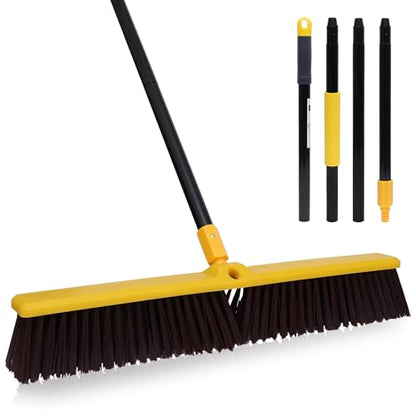 KLEEN HANDLER 24" Heavy Duty Push Broom with 61" Long Extendable Metal Handle with Threaded Plastic Screw for Deck Driveway Garage Yard Patio Warehouse Hard Floor Cleaning - style: 24" Push Broom
