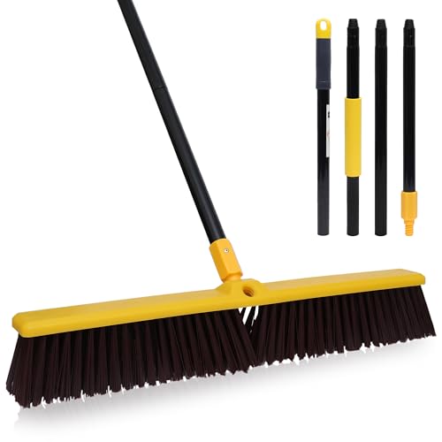KLEEN HANDLER 24" Heavy Duty Push Broom with 61" Long Extendable Metal Handle with Threaded Plastic Screw for Deck Driveway Garage Yard Patio Warehouse Hard Floor Cleaning - style: 24" Push Broom