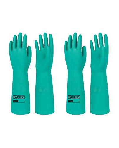 PACIFIC PPE 2 Pairs Chemical Resistant Nitrile Gloves, Resist Household Acid, Alkali, Solvent and Oil, 28 mil, 18", Large - color: Green/18", size: Large (Pack of 2)