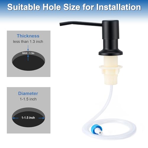 Husfunov Soap Dispenser for Kitchen Sink, Built in Sink Soap Dispenser (Matte Black), Countertop Dish Soap Dispenser Stainless Steel Pump with 47" Extension Tube kit, No Need to Frequent Refills - color: Matte Black