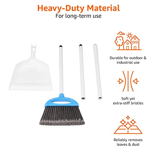 Amazon Basics Dustpan Broom Set with Adjustable Long Handle, Easy to Assemble, Blue and White - size: (Pack of 1)
