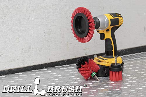 Red Stiff 3 Piece Outdoor Power Scrubber Brush Kit - Garden Patio Scrubbing Tool - Deck Cleaning Brush Set - Concrete Scrubbing Tool Set - Brick and Stone Outdoor Scrubber Kit - color: Red
