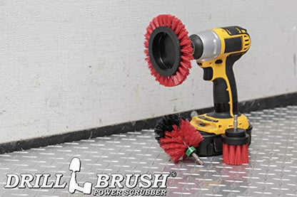 Red Stiff 3 Piece Outdoor Power Scrubber Brush Kit - Garden Patio Scrubbing Tool - Deck Cleaning Brush Set - Concrete Scrubbing Tool Set - Brick and Stone Outdoor Scrubber Kit - color: Red