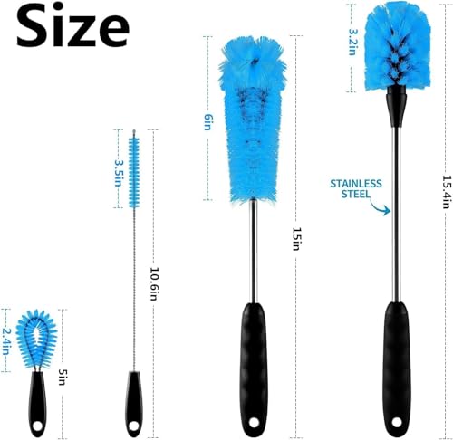 4 Pack Bottle Brush Cleaning Set,Multi-Function Long Handle Bottle Cleaner for Glasswares, Travel Coffee Mugs, Narrow Cup,Straw Cleaning Brush,Food Jars, Sinks, Cup Cover Supplies (4 Pack)