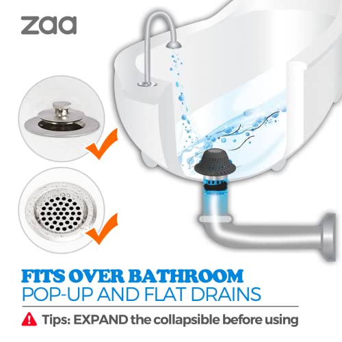 zaa Bathtub Drain Hair Catcher, 2 Pack Silicone Collapsible Bathtub Drain Cover Hair Catcher & Protector for Pop-Up & Regular Drains of Shower, Bathtub, Tub, Bathroom, Sink, Black Black - color: Black
