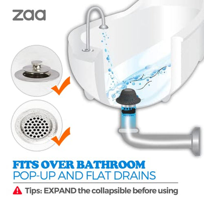 zaa Bathtub Drain Hair Catcher, 2 Pack Silicone Collapsible Bathtub Drain Cover Hair Catcher & Protector for Pop-Up & Regular Drains of Shower, Bathtub, Tub, Bathroom, Sink, Black Black - color: Black