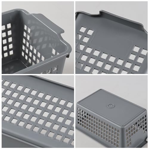 6 Pack Small Plastic Storage Baskets, Plastic Baskets Organizer Bins, Gray