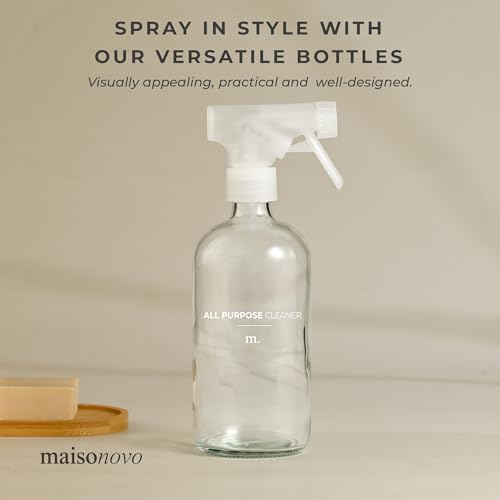 MaisoNovo Glass Spray Bottles 16 Oz Pack of 2 - Clear Spray Bottles for Cleaning Solutions with Fortified Glass & Fine Mist - Ideal for Cleaning, Disinfecting, Home, Office & Commercial Use - 16 Label - color: Clear